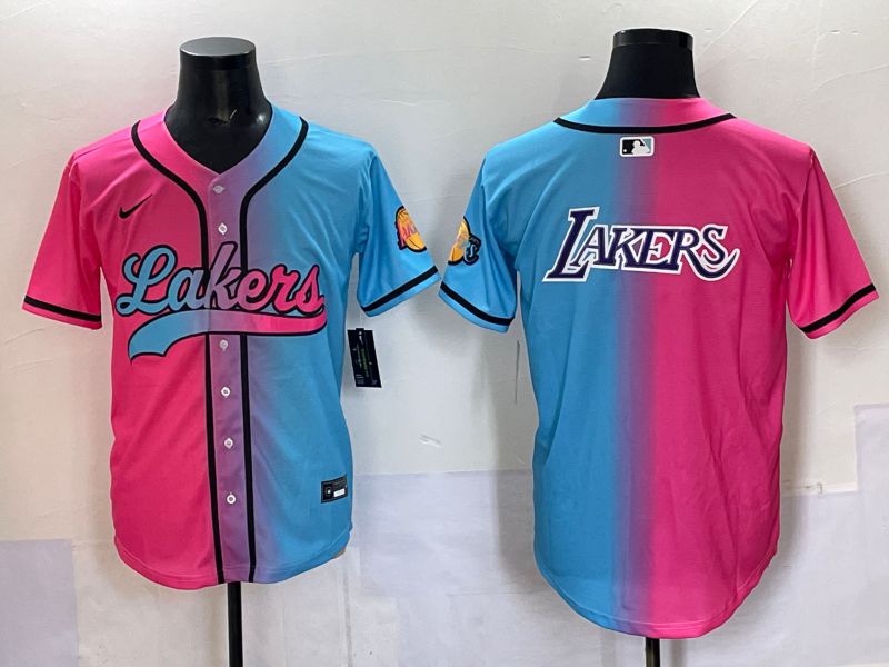 Men 2025 Los Angeles Lakers Blank Blue pink Nike Joint Name NBA Jersey style 7->new orleans saints->NFL Jersey